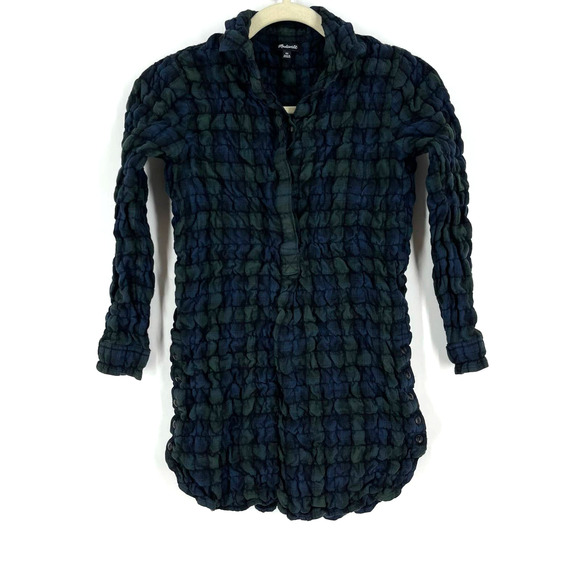 Madewell Popcorn Plaid Flannel Shirt Women's XS Blue Green 3/4 Sleeve - Picture 9 of 9